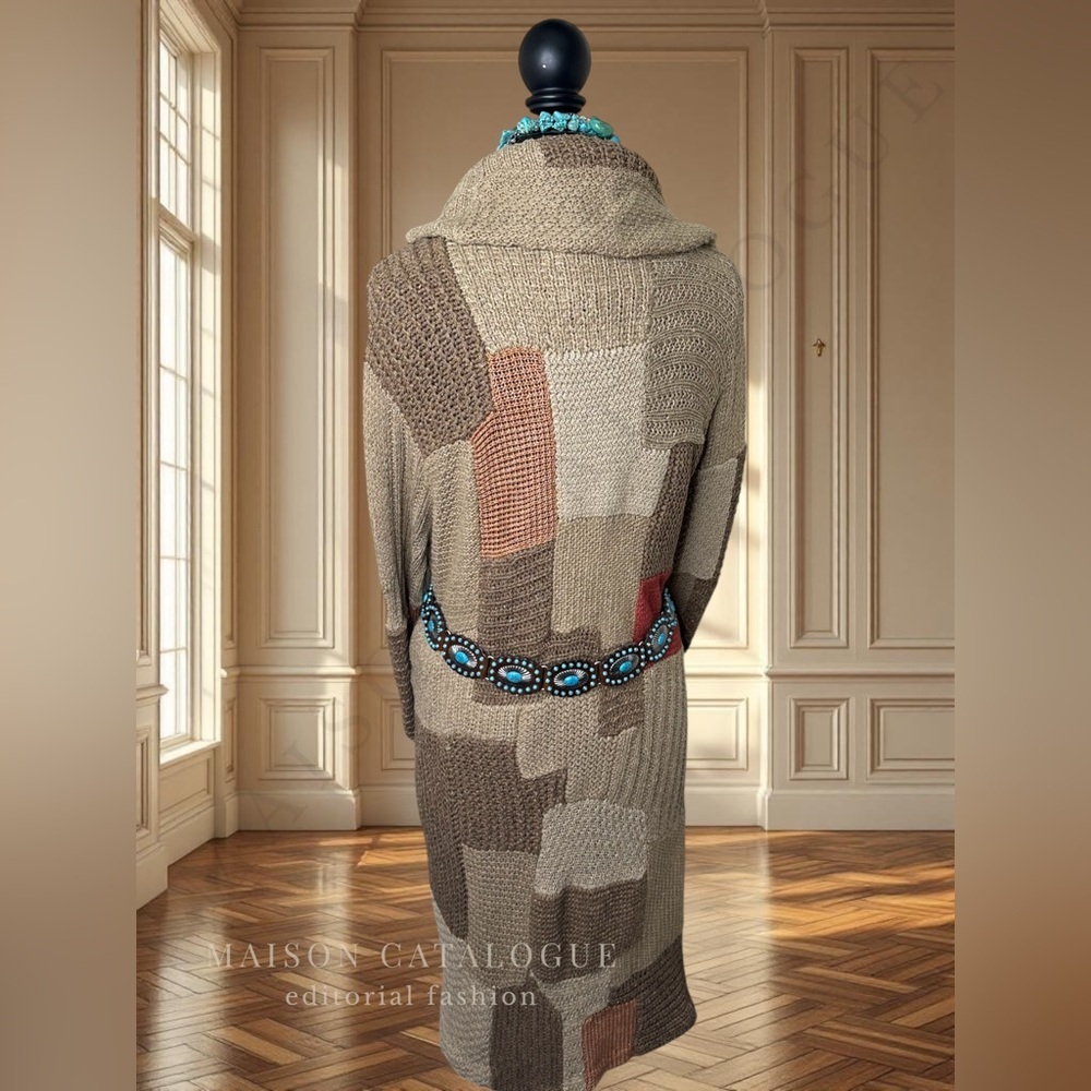 Ralph Lauren ‘02 Silk Linen Hand-knit Patchwork Belted Shawl Cardigan Sweater - Picture 6 of 16
